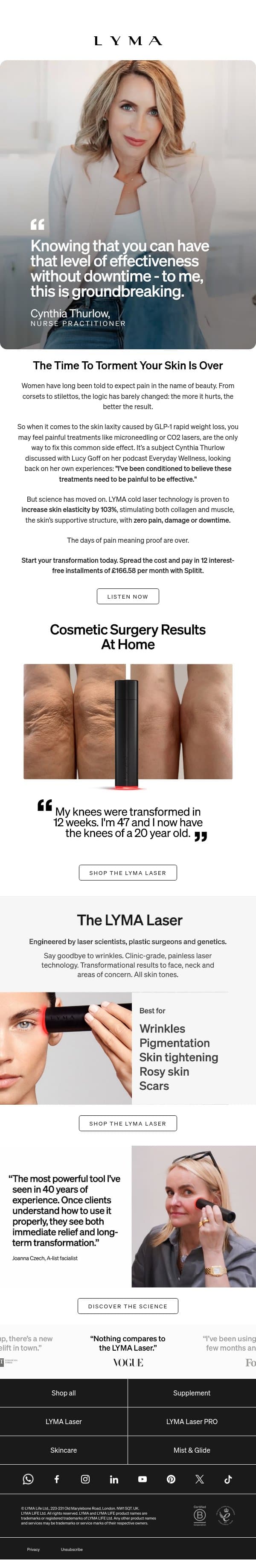 Are GLP-1s Affecting Your Skin? email from LYMA screenshot