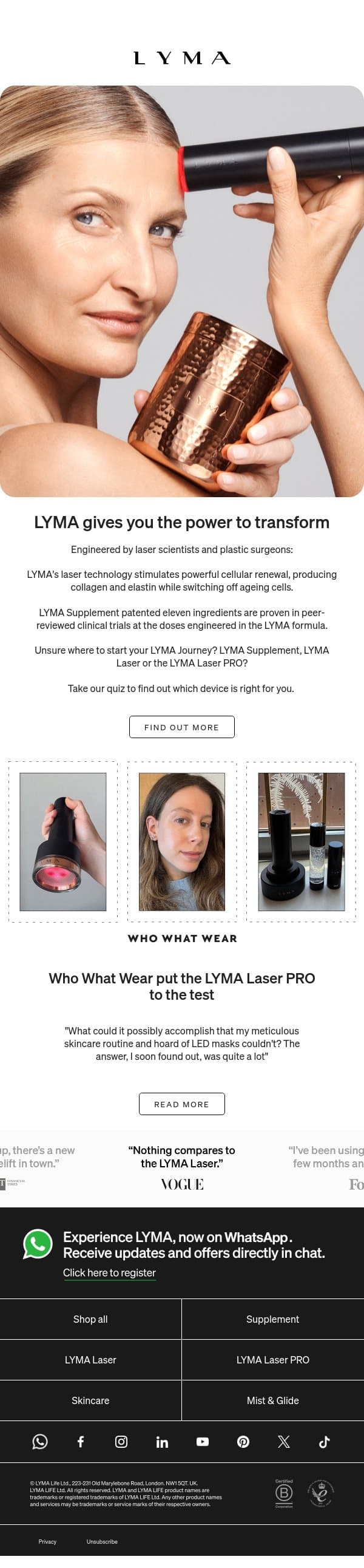 Do you want to look younger? email from LYMA screenshot