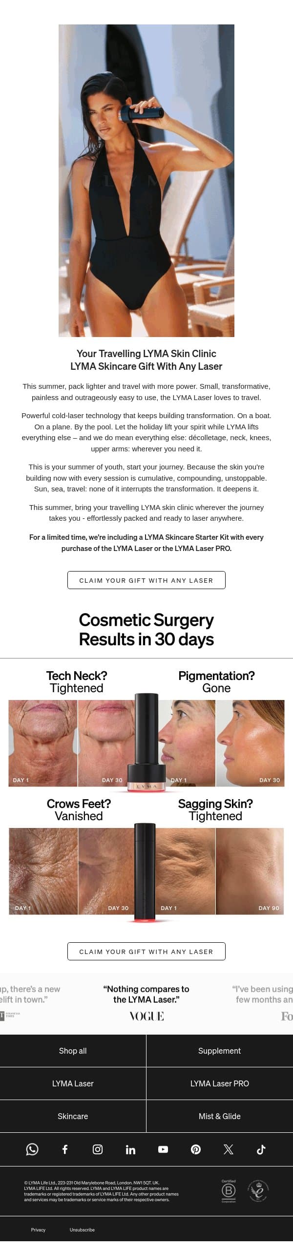 LYMA Skincare Gift: Summer skin, without the summer damage email from LYMA screenshot