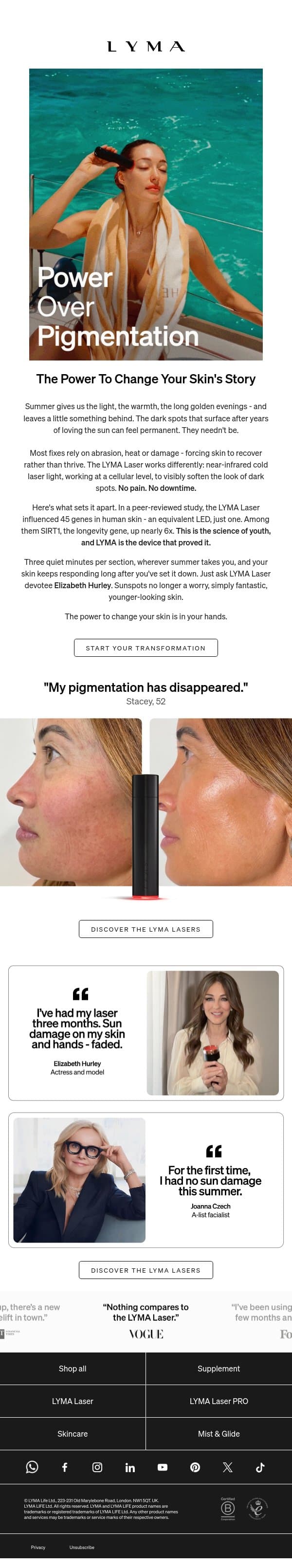 Look Younger This Summer email from LYMA screenshot