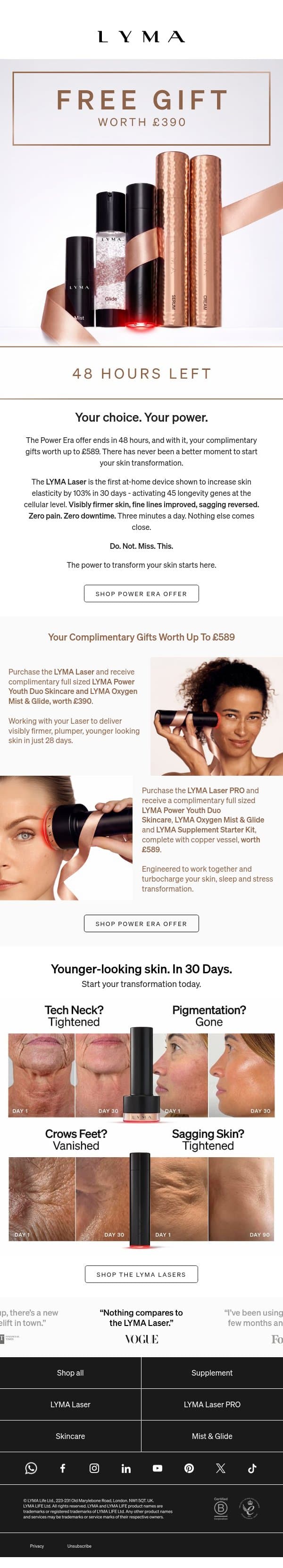 Don't Miss Out. 48 Hours Left. email from LYMA screenshot