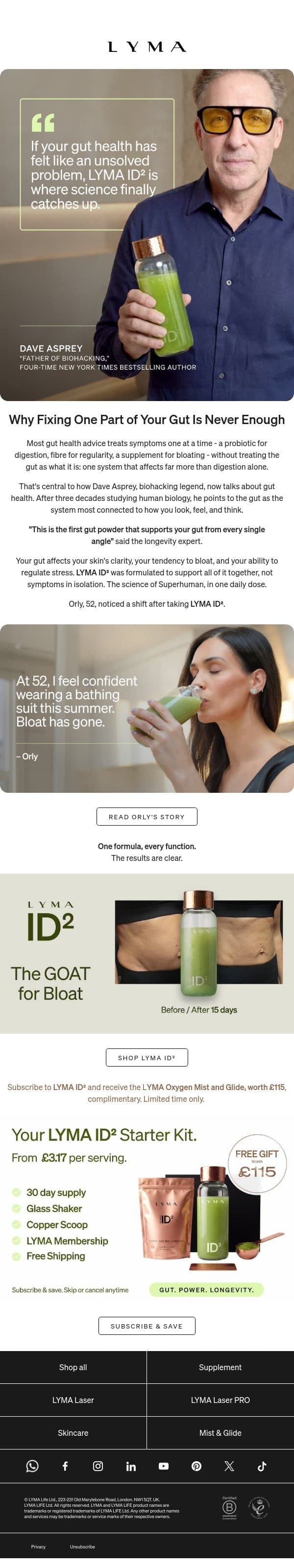 Dave Asprey's New Gut Health Standard email from LYMA screenshot