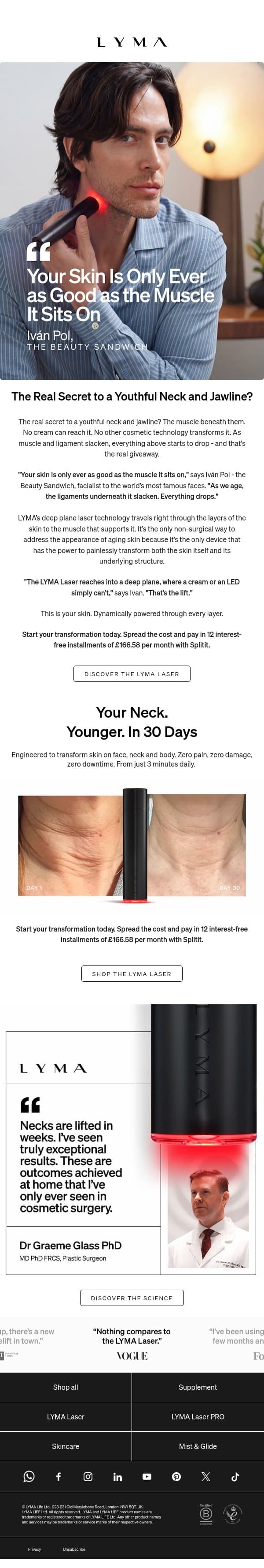 Your Neck & Jawline Are Aging Faster Than Your Face email from LYMA screenshot