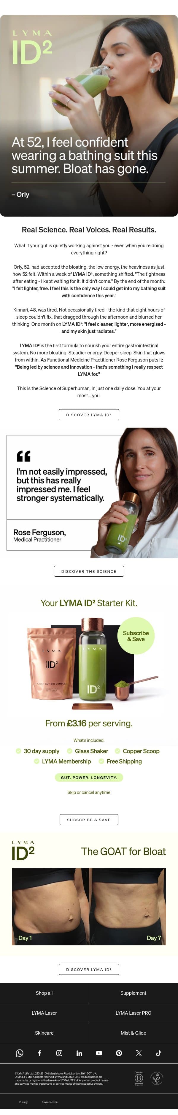 Bloating. Gone For Good. email from LYMA screenshot