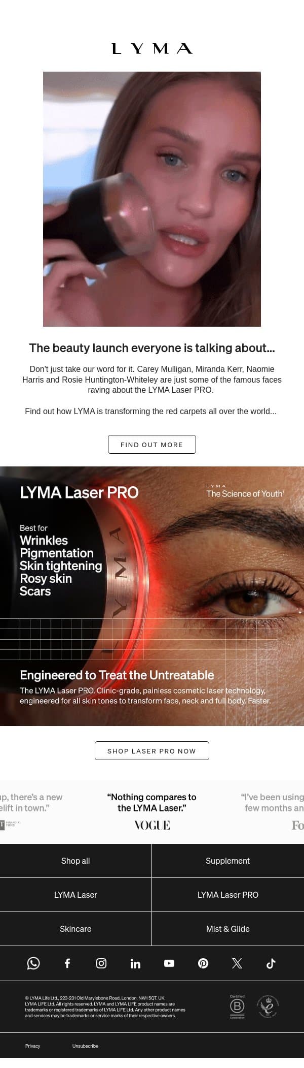 "I'm obsessed. I use it everyday" email from LYMA screenshot