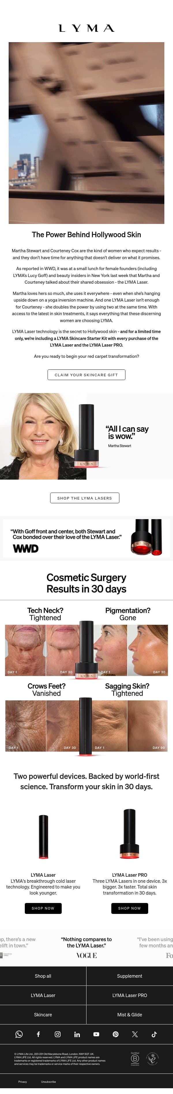Martha & Courteney's Shared Obsession. email from LYMA screenshot