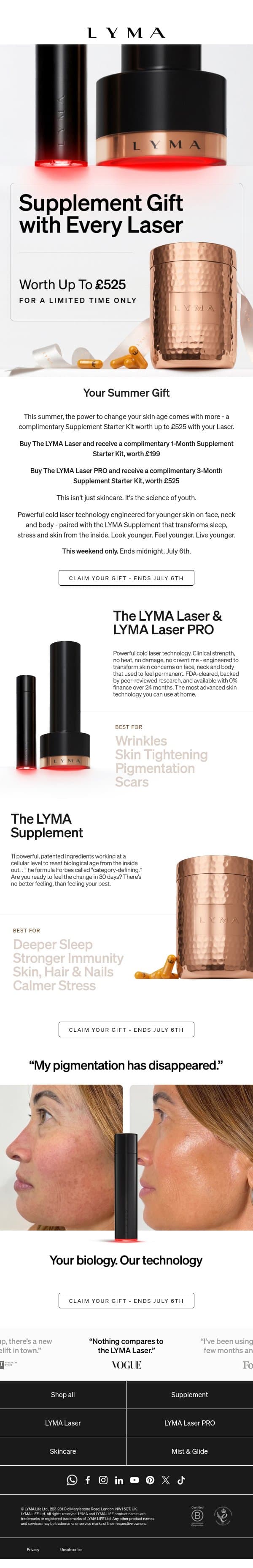 Your Gift This Summer email from LYMA screenshot