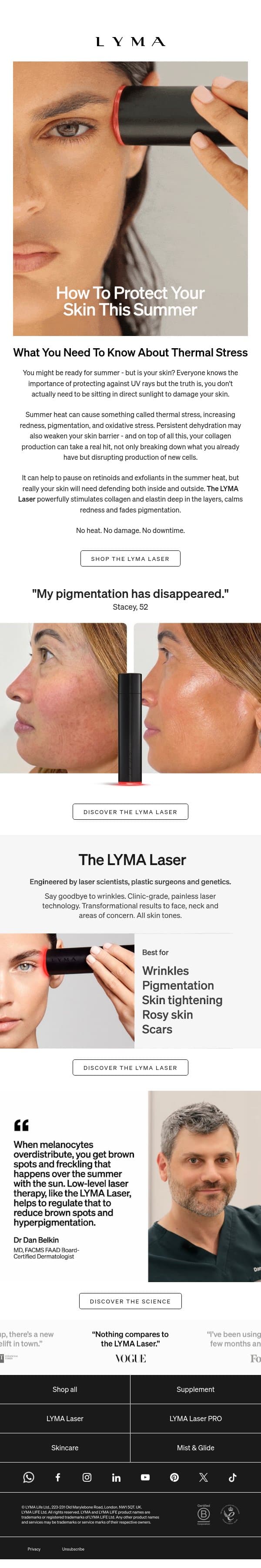 Does The Heat Age Your Skin? email from LYMA screenshot