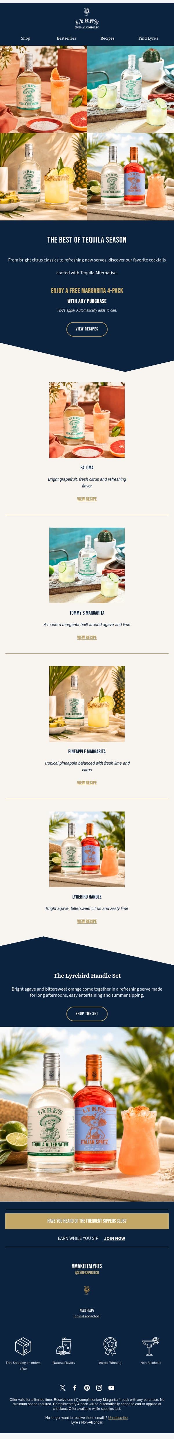 The Best of Tequila Season ☀️ email from Lyre's screenshot