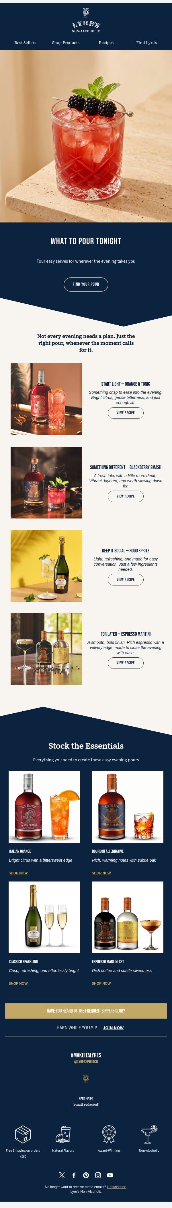 What to Pour Tonight 🥃 email from Lyre's screenshot