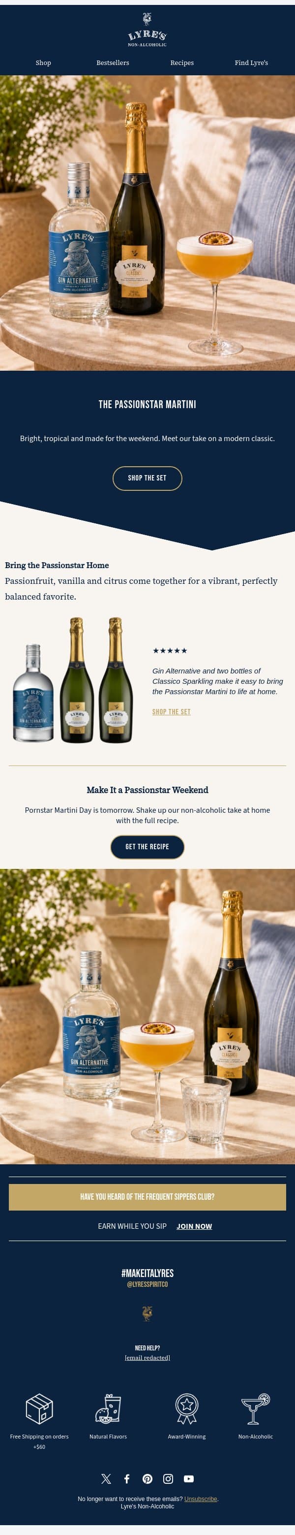 It's Passionstar Martini Weekend🍸 email from Lyre's screenshot