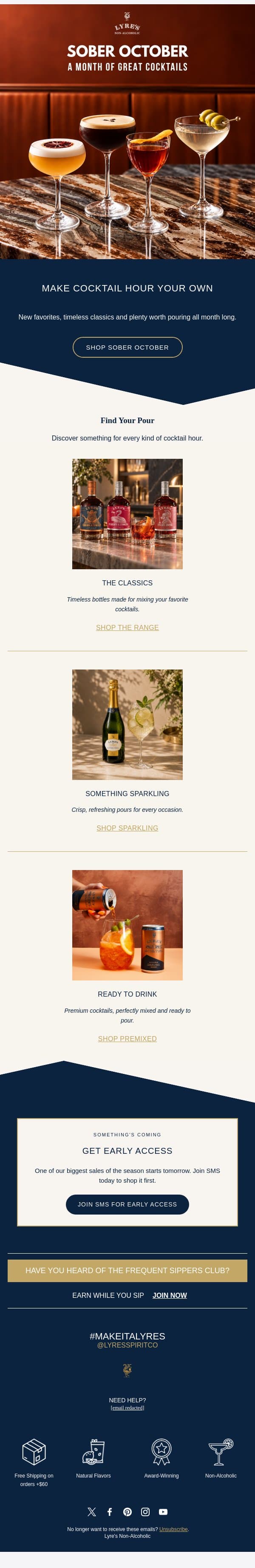 Sober October, the Lyre's way 🍸 email from Lyre's screenshot