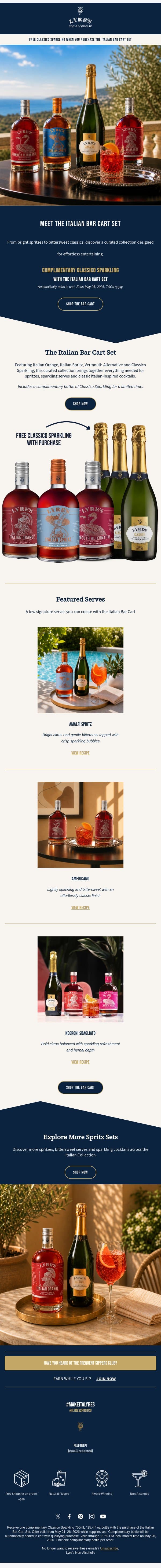 Meet the Italian Bar Cart Set 🍊 email from Lyre's screenshot