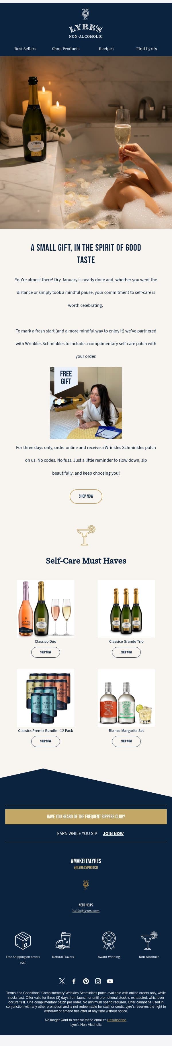 A Small Gift, in the Spirit of Good Taste email from Lyre's screenshot