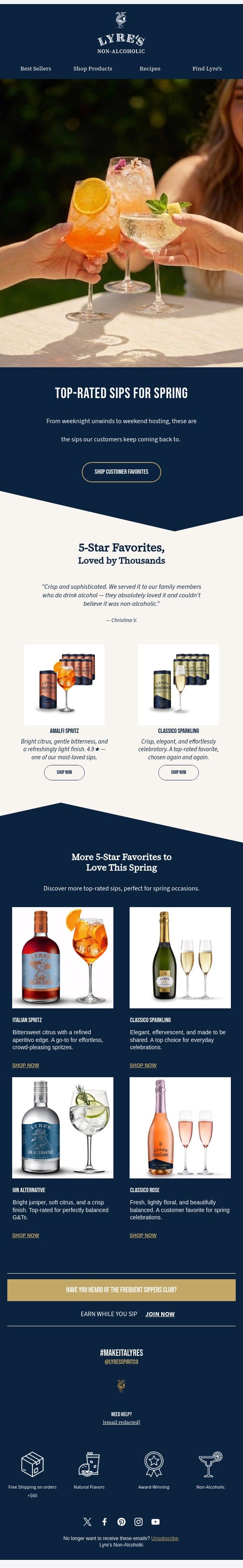 The Sips Everyone’s Loving This Spring email from Lyre's screenshot