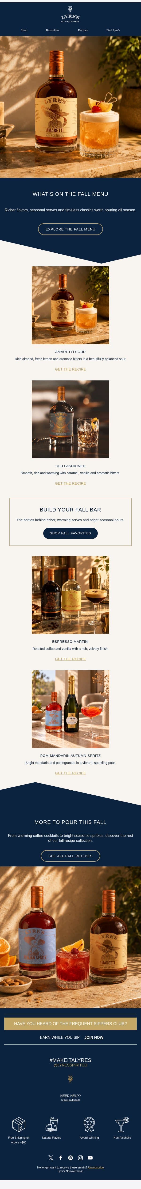 What’s on the fall menu 🍂 email from Lyre's screenshot
