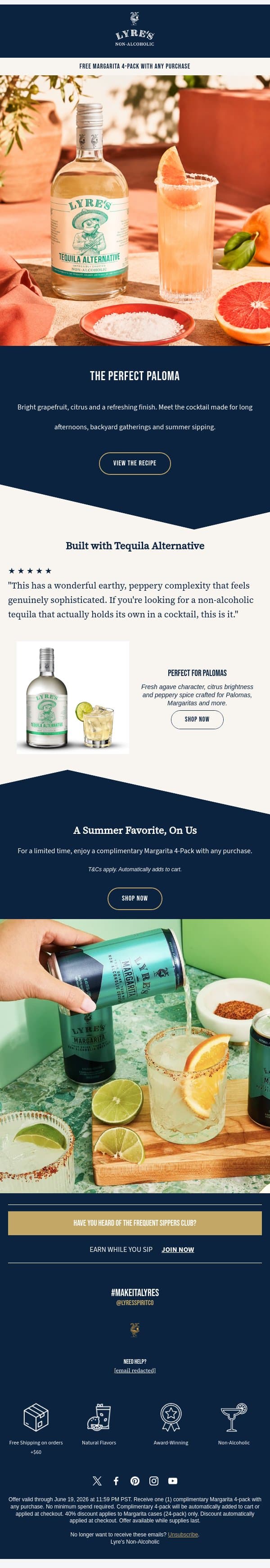 The Perfect Paloma 🍊 email from Lyre's screenshot
