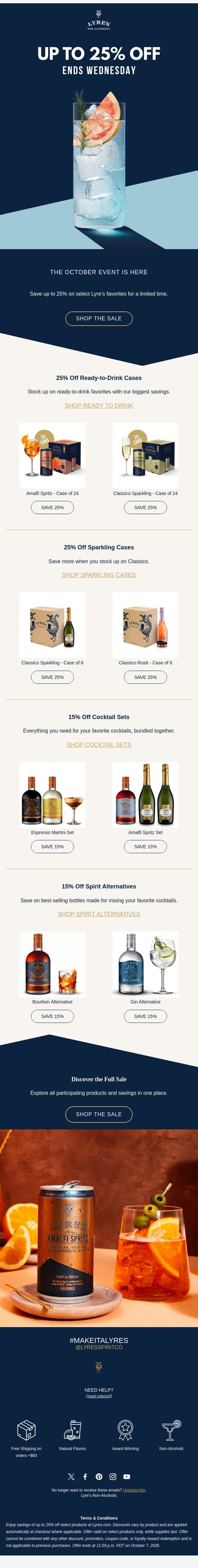 The October Event is here: up to 25% off email from Lyre's screenshot