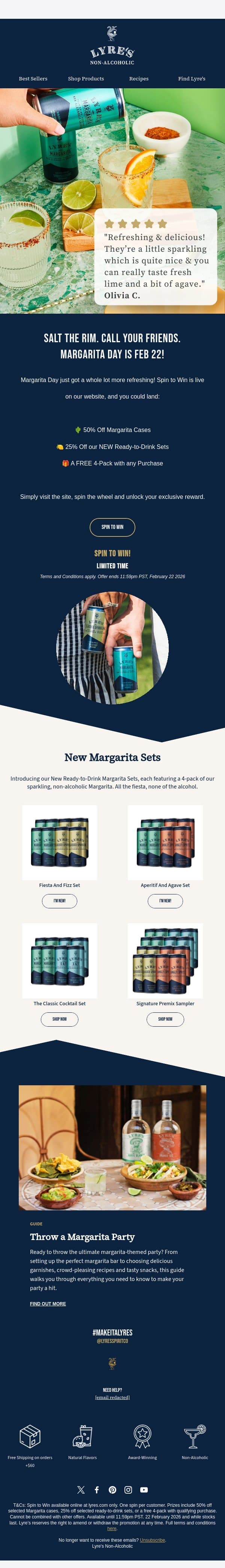 Margarita Day Just Got Better 🍋 Spin to Win Inside email from Lyre's screenshot