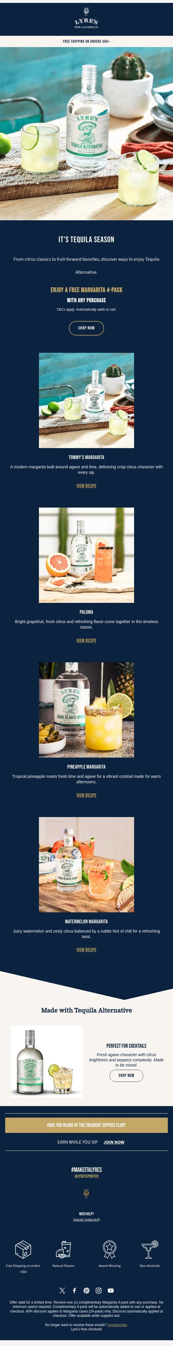 It's Tequila Season ☀️ email from Lyre's screenshot