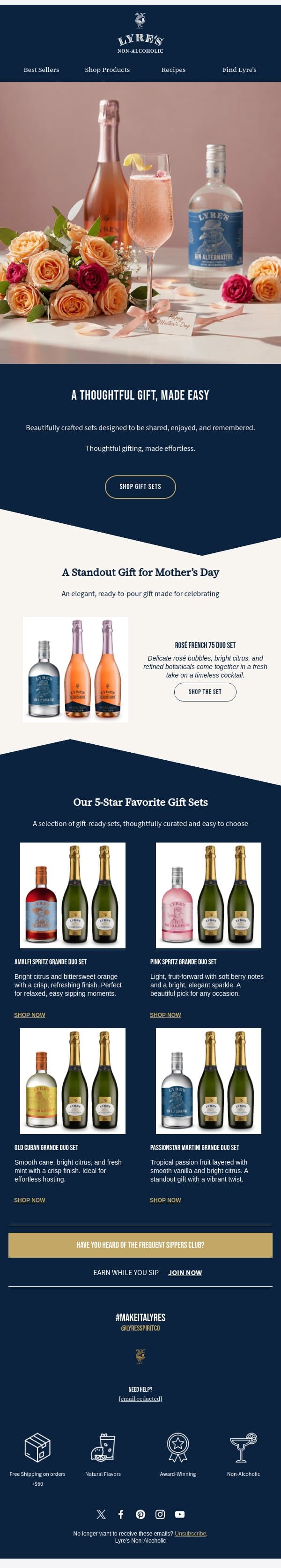 The Perfect Mother’s Day Gift email from Lyre's screenshot