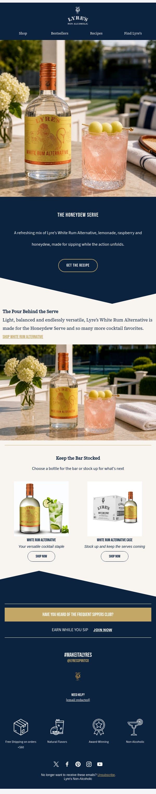 Serve up something good 🎾 email from Lyre's screenshot