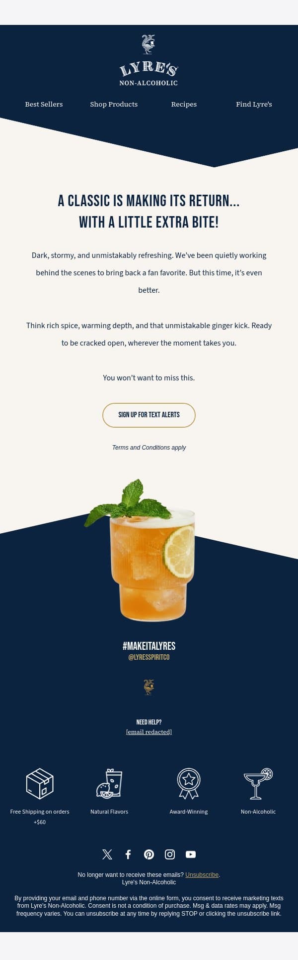 Something Bold is Coming! email from Lyre's screenshot