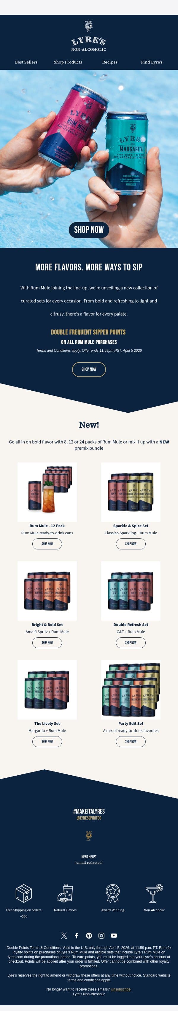 More flavors. More discovery. More ways to sip. email from Lyre's screenshot