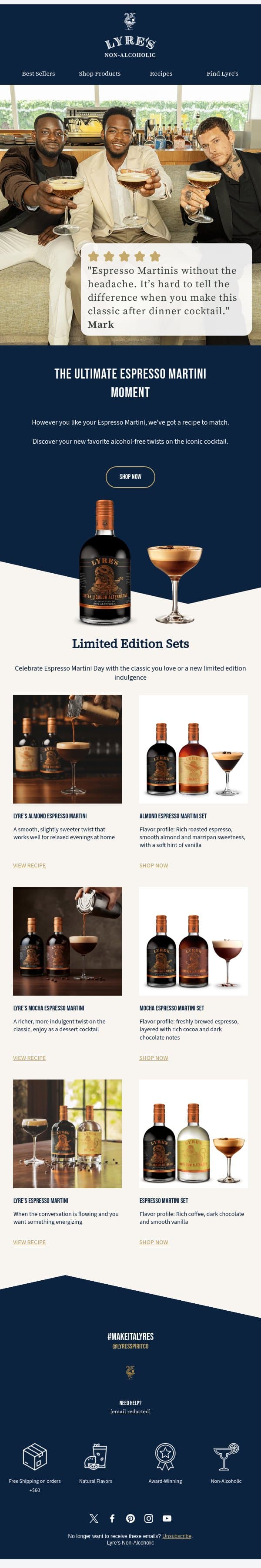 Coffee Lovers, This One’s For You! email from Lyre's screenshot