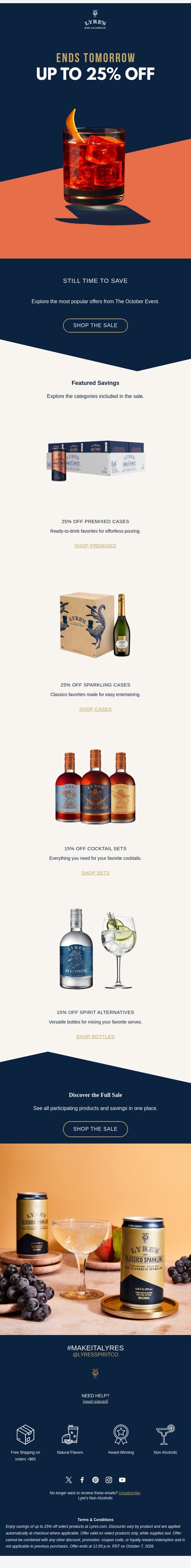 Ends tomorrow: up to 25% off email from Lyre's screenshot