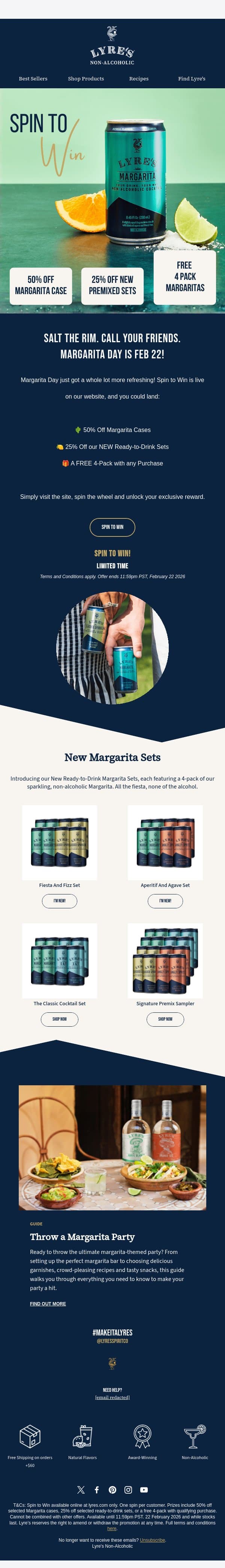 You Could Win 50% Off This Margarita Day! 🎉 email from Lyre's screenshot