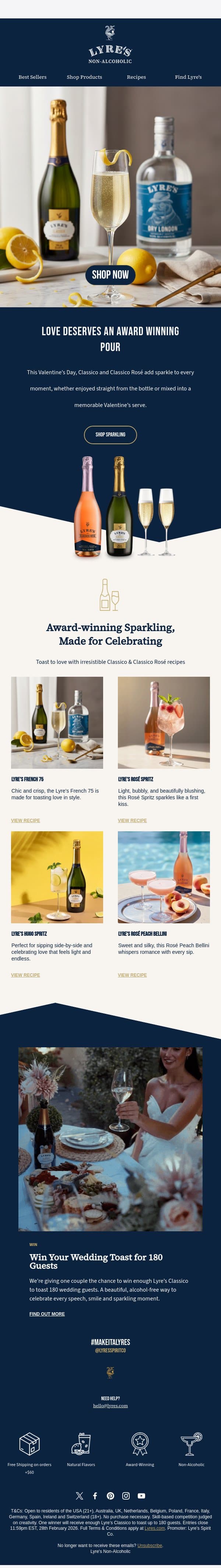 Spark Romance with Classico Valentine’s Recipes email from Lyre's screenshot