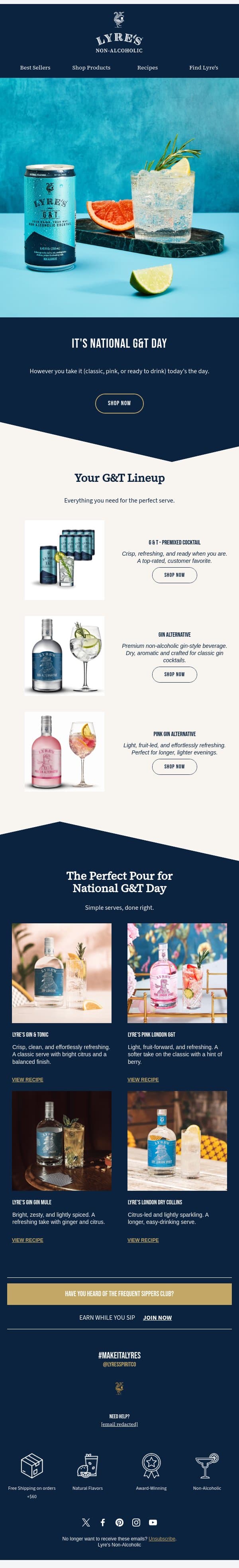 It’s National G&T Day 🍋 email from Lyre's screenshot