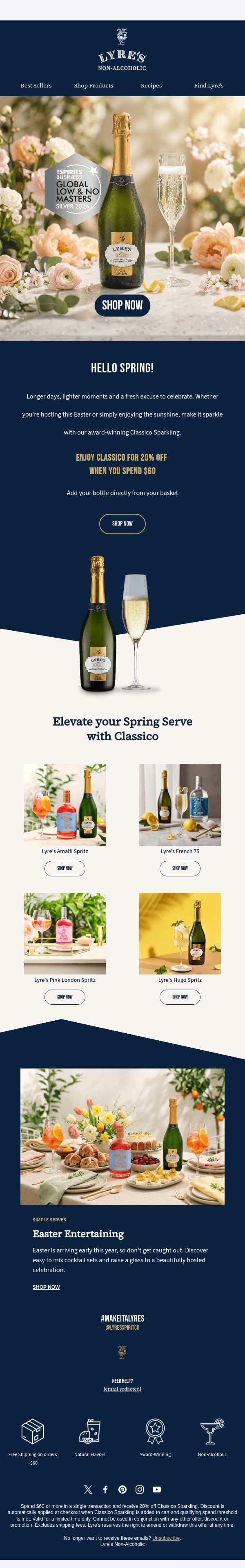 Celebrate Spring with a Sparkling Treat email from Lyre's screenshot