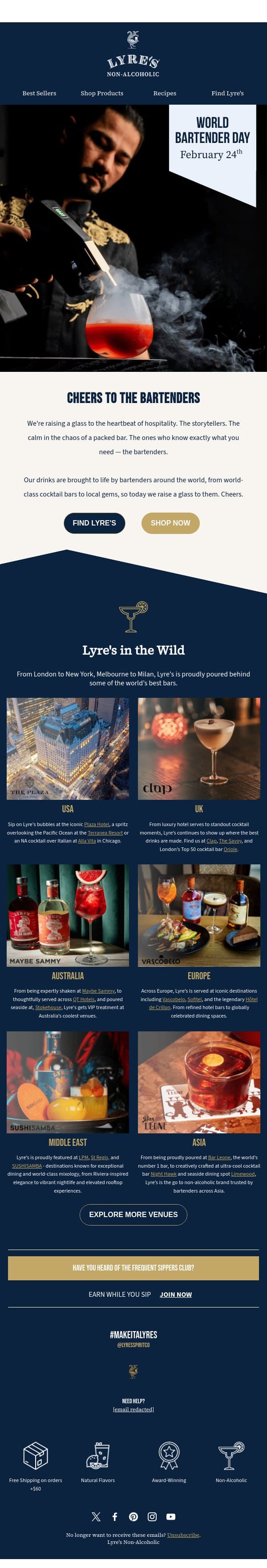 World Bartender Day: Here’s to the Ones Behind the Bar email from Lyre's screenshot