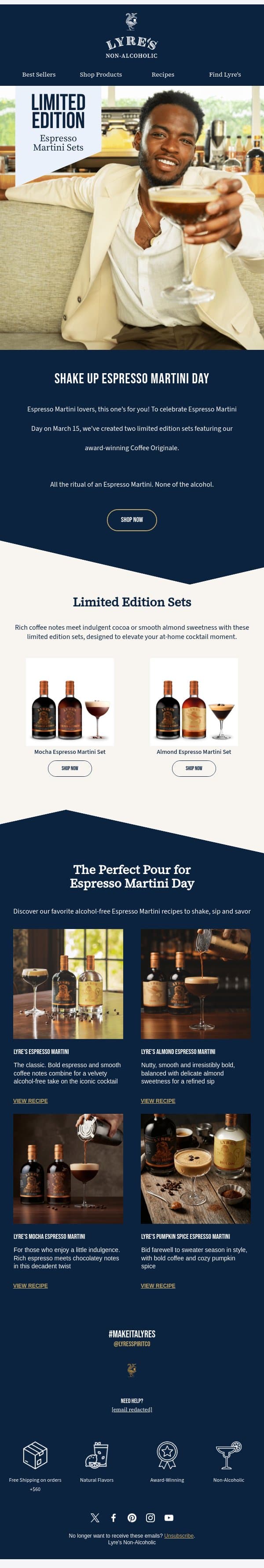 Shake Up Espresso Martini Day email from Lyre's screenshot