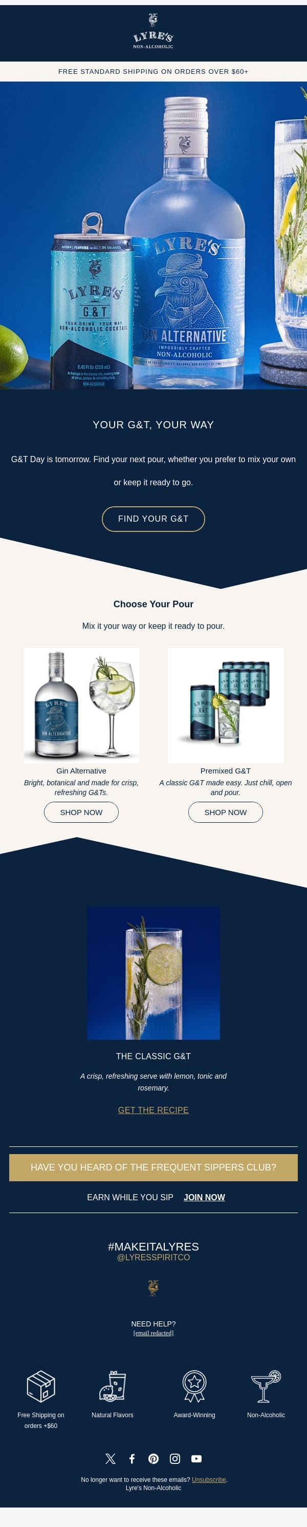 Tomorrow Calls for a G&T 🍋 email from Lyre's screenshot