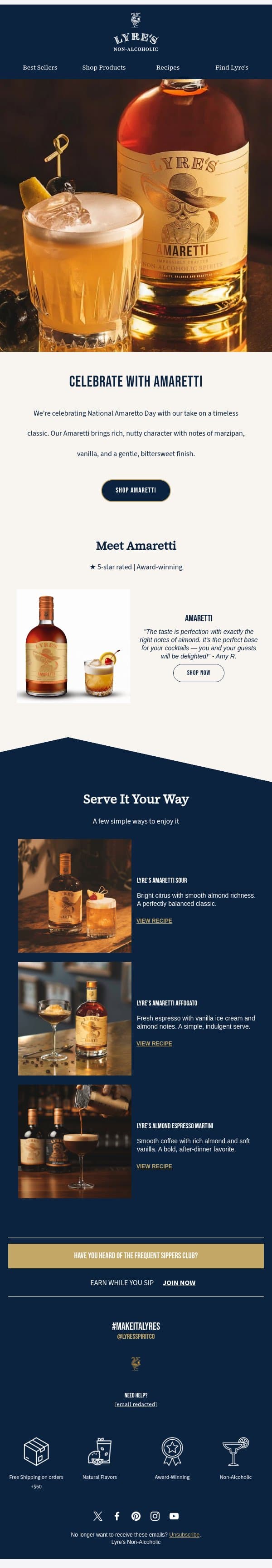 For National Amaretto Day… email from Lyre's screenshot