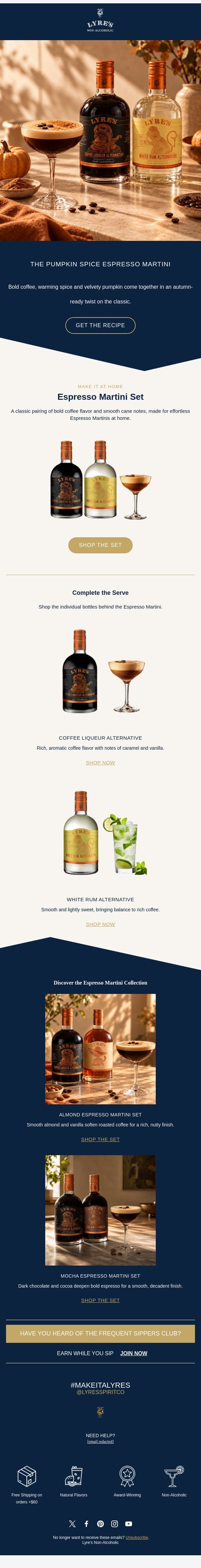 The Espresso Martini Gets a Fall Twist 🍂 email from Lyre's screenshot