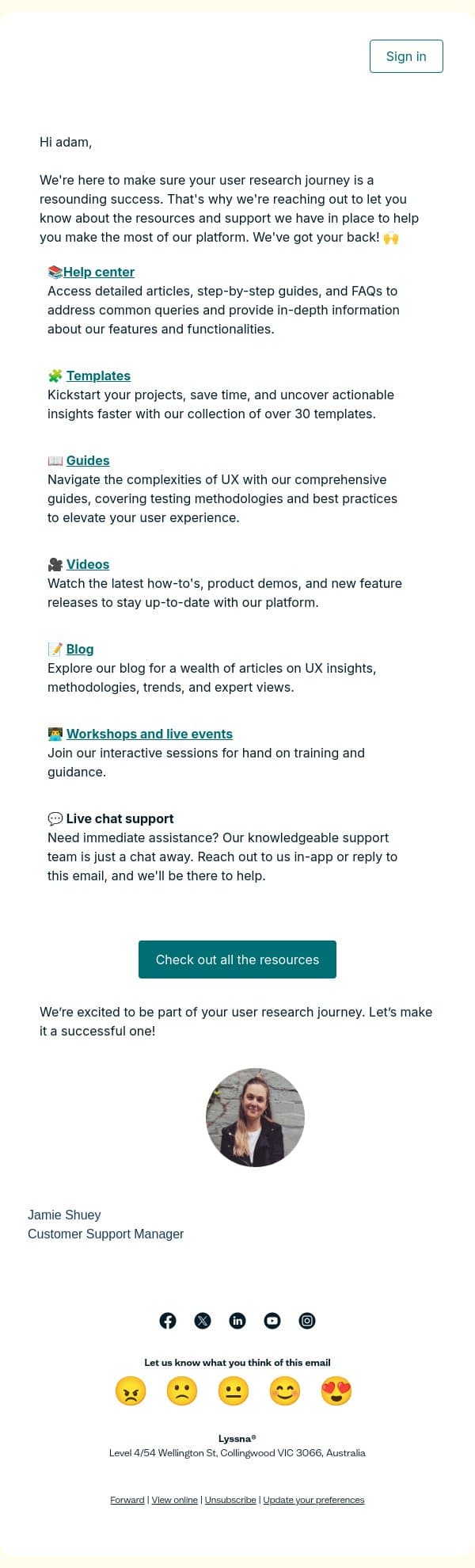 Get ready for user research success with these valuable resources 💡 email from Lyssna screenshot