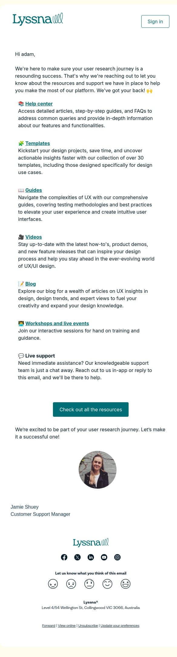 Improve your design process with these user research resources email from Lyssna screenshot
