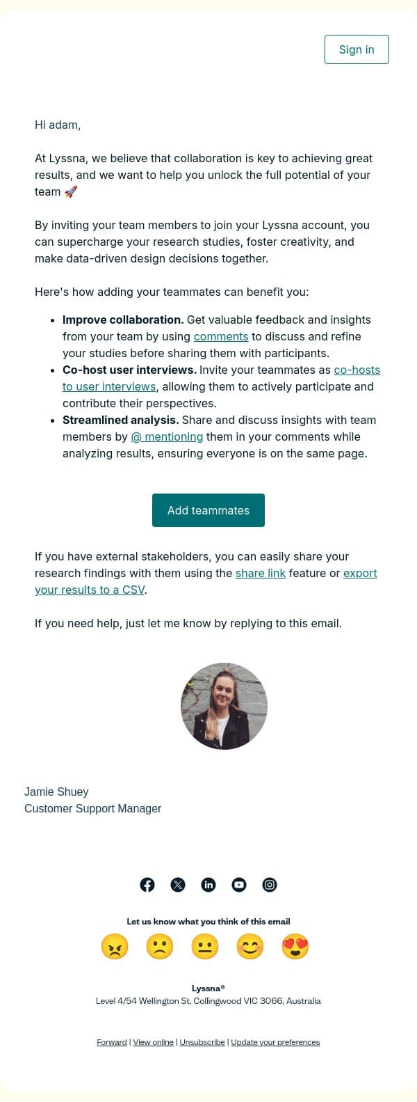 Collaborate with your team in Lyssna for better results 🤝 email from Lyssna screenshot