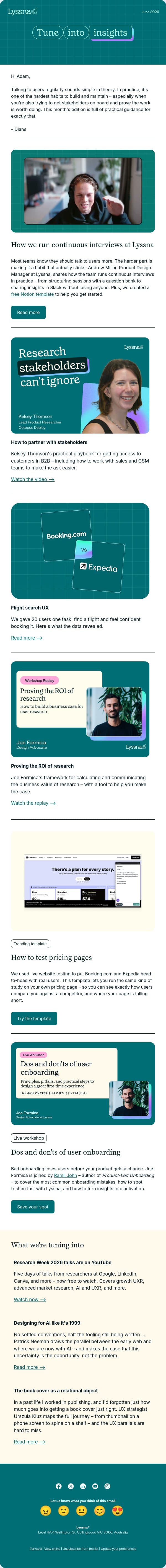 How we run continuous interviews at Lyssna email from Lyssna screenshot