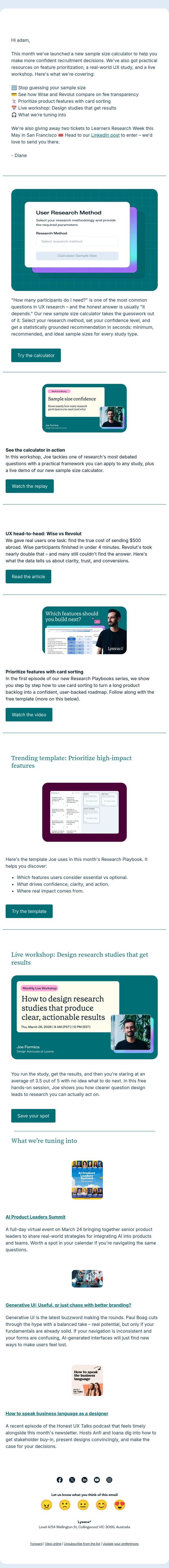 How many research participants do you actually need? email from Lyssna screenshot