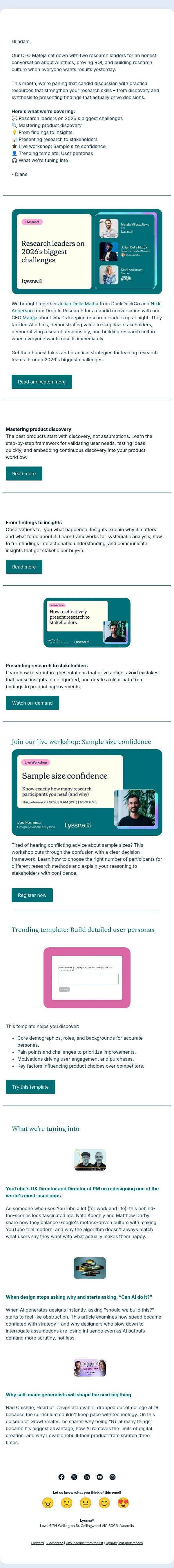 What's keeping research leaders up at night in 2026? email from Lyssna screenshot