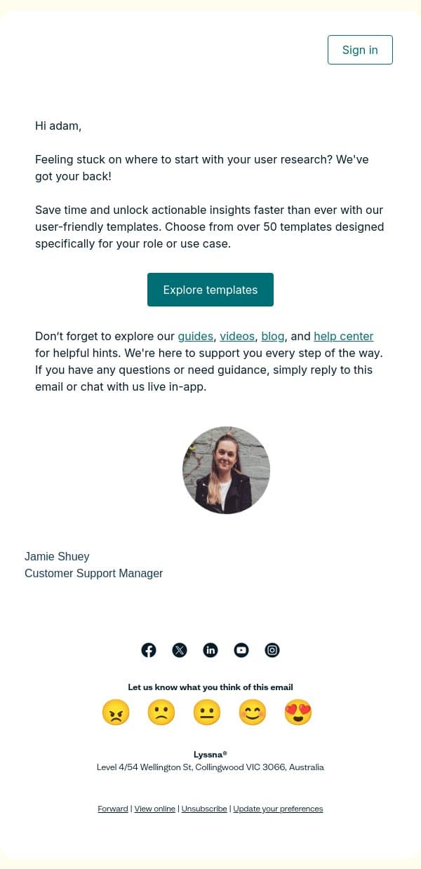 Start your Lyssna journey with these quick and easy templates! 🚀 email from Lyssna screenshot