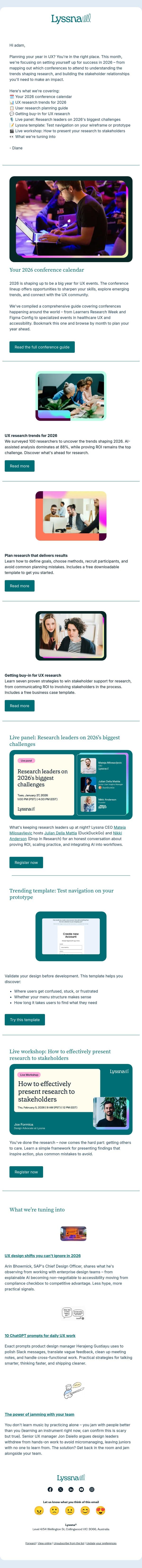 Set yourself up for success in 2026 email from Lyssna screenshot