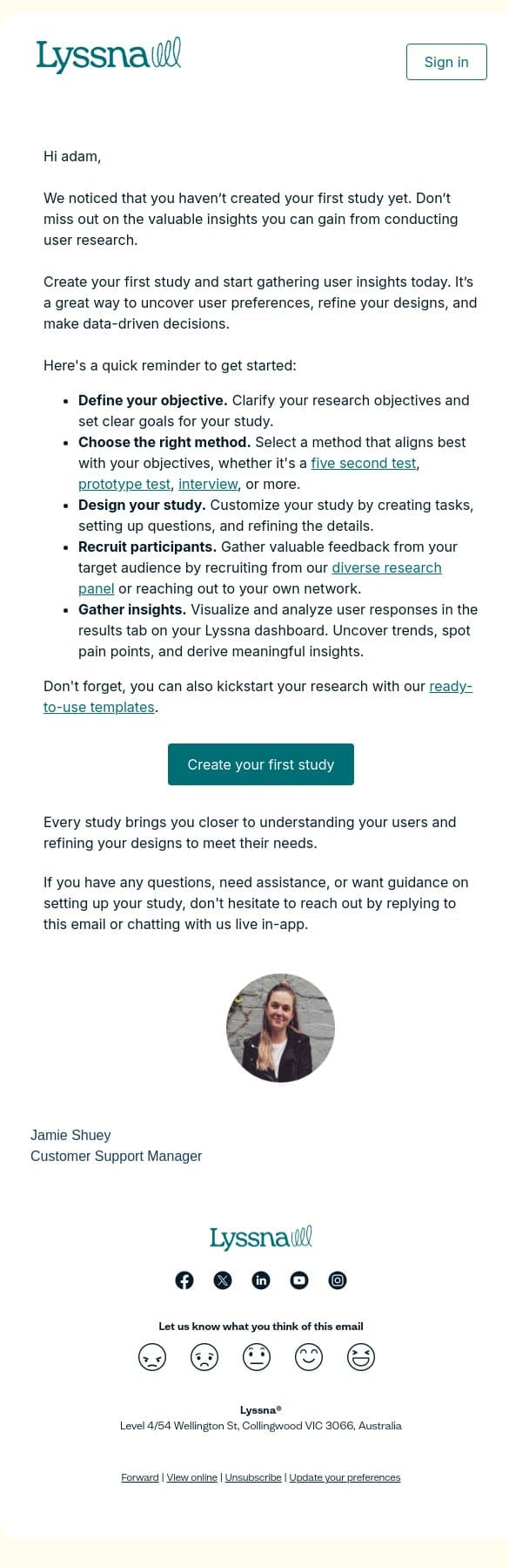 Maximize your impact with user feedback 📈 email from Lyssna screenshot