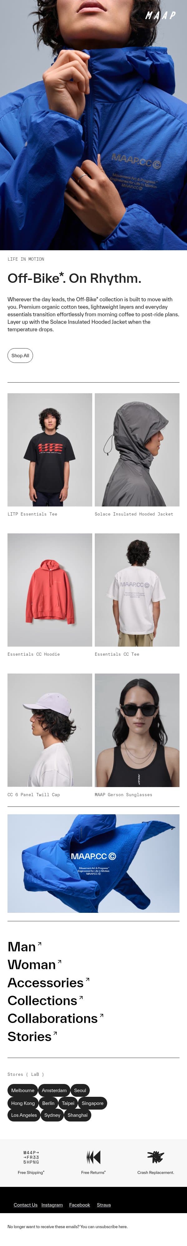 Technical Apparel for a Life In Motion email from MAAP screenshot
