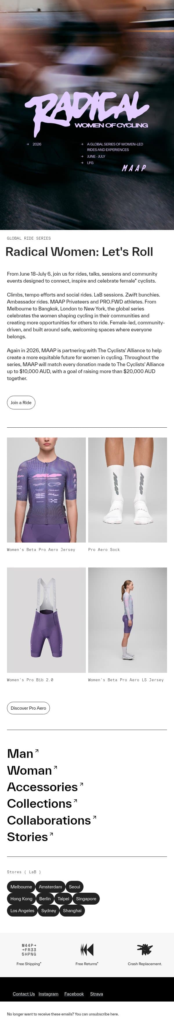 A RAD Return: The Radical Women of Cycling email from MAAP screenshot
